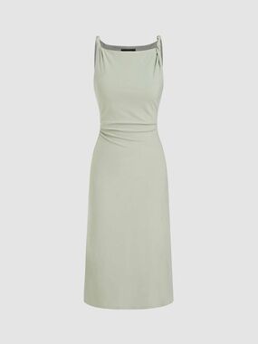 BOAT NECK TWIST RUCHED MIDI DRESS